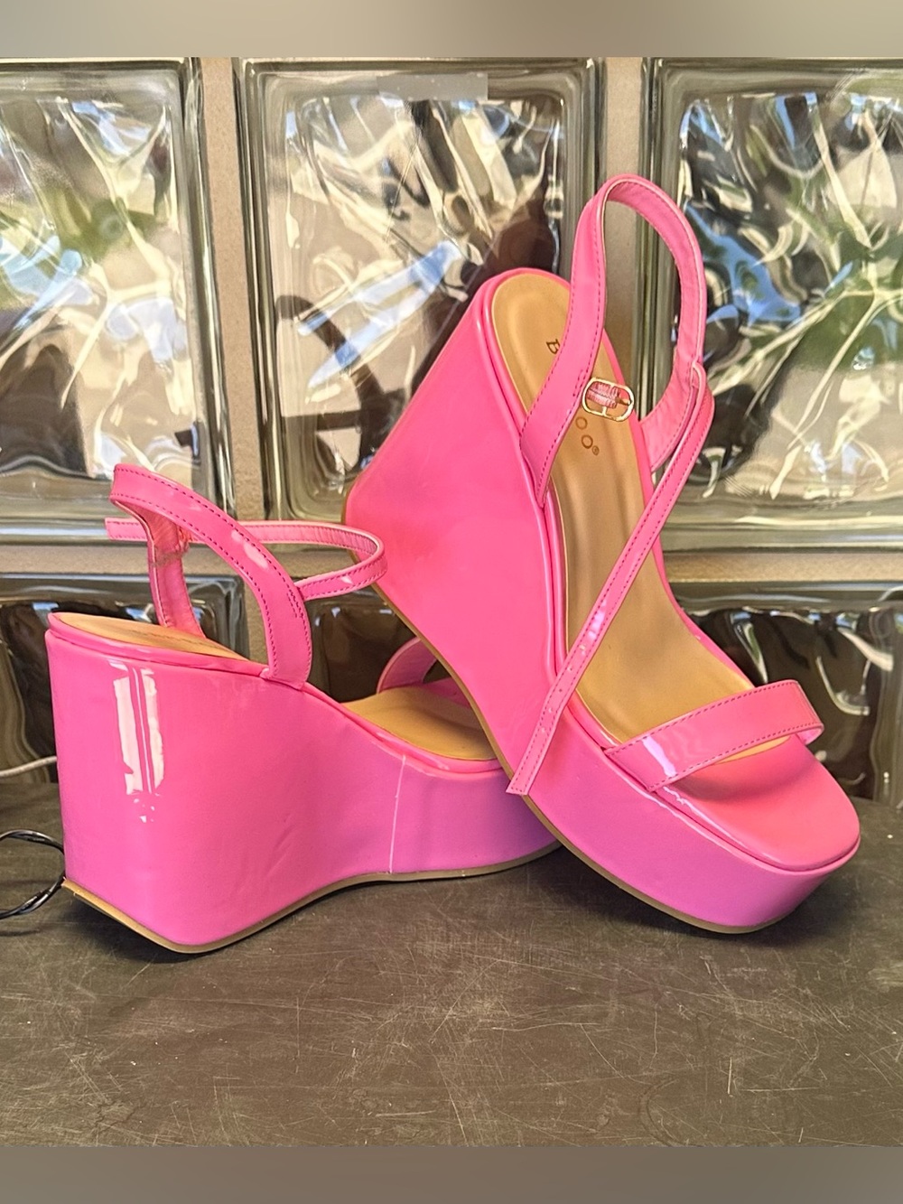 BAMBOO Hot Pink Patent Wedge Sandals - Slingback Platform